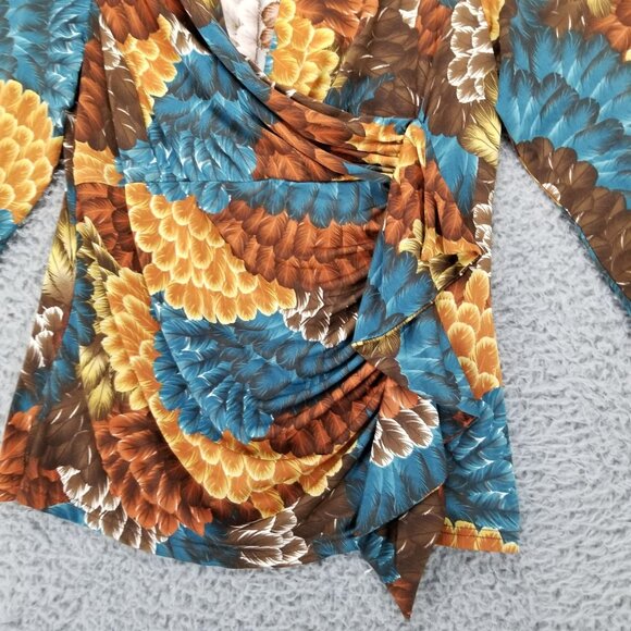 Wrangler Top Womens Medium Multicolor Faux Wrap 3/4 Sleeve Stretch Knit Blouse - Picture 2 of 10